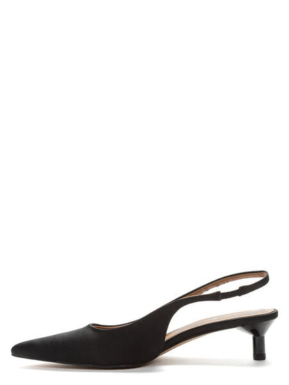 Black Satin Slingback Kitten Heel Pump