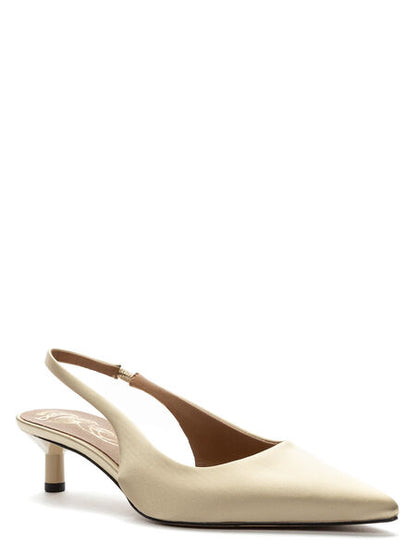 Ivory Pointed Slingback Kitten Heel Shoes