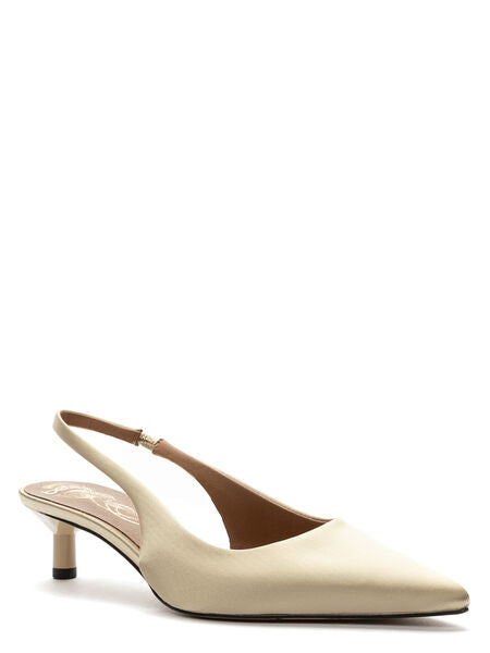 Ivory Pointed Slingback Kitten Heel Shoes