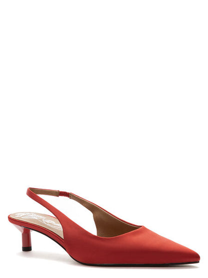 Red Satin Slingback Kitten Heel Shoe