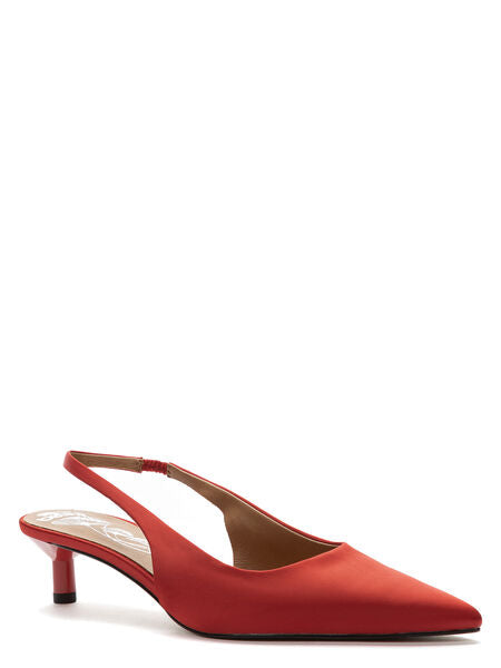 Red Satin Slingback Kitten Heel Shoe
