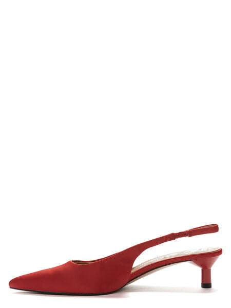Red Satin Slingback Kitten Heel Shoe