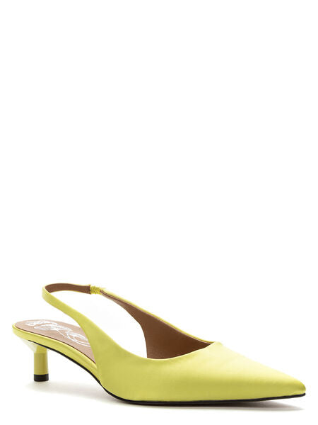 Chartreuse Satin Slingback Kitten Heel