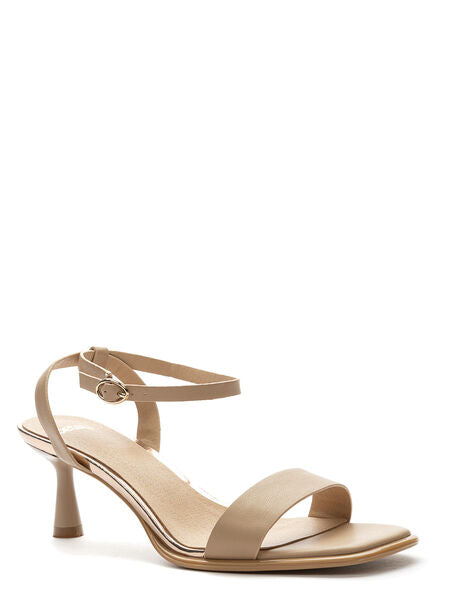 Beige Strappy Sandal with Kitten Heel