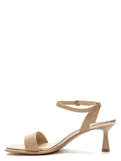 Beige Strappy Sandal with Kitten Heel