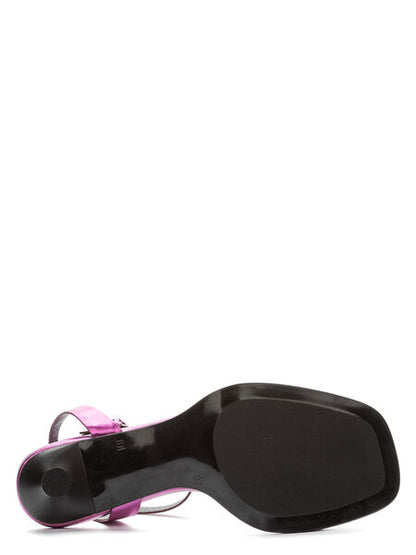 Purple Glossy Sandal with Ankle Strap and Kitten Heel