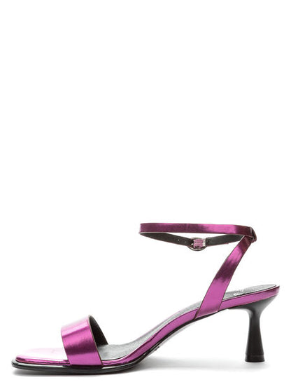 Purple Glossy Sandal with Ankle Strap and Kitten Heel