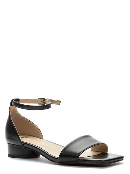 Black Leather Ankle Strap Sandal with Block Heel