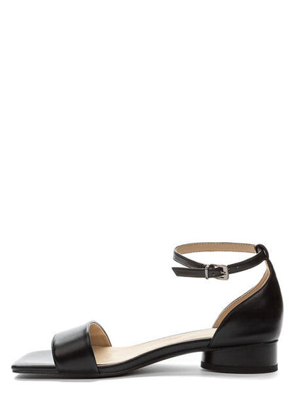 Black Leather Ankle Strap Sandal with Block Heel