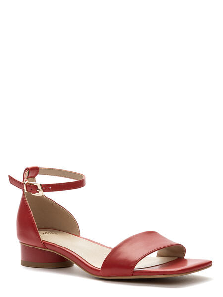 Red Leather Low Heel Sandal with Ankle Strap