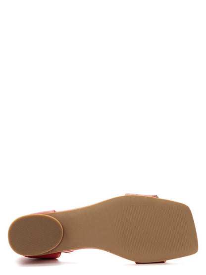 Red Leather Low Heel Sandal with Ankle Strap