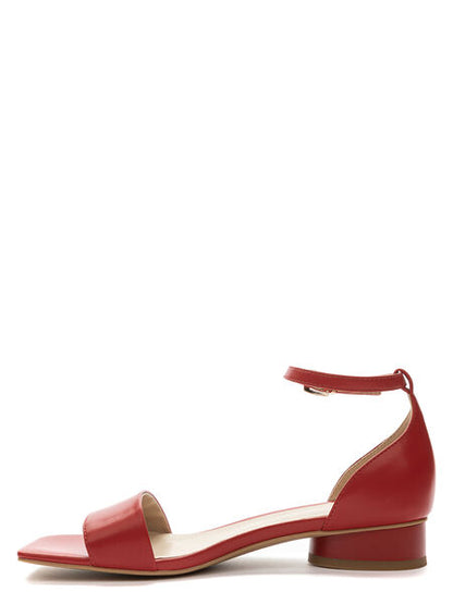 Red Leather Low Heel Sandal with Ankle Strap