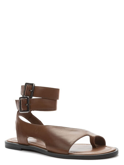 Brown Leather Sandals with Dual Buckle Ankle Straps