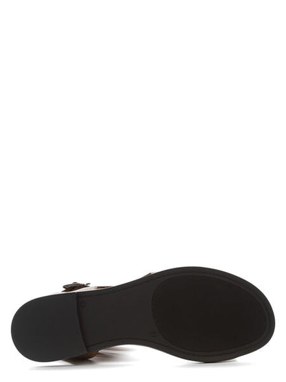Brown Leather Sandals with Dual Buckle Ankle Straps