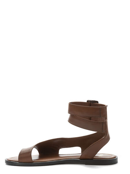Brown Leather Sandals with Dual Buckle Ankle Straps