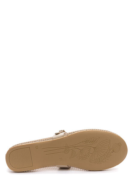 Beige Mesh Mary Jane Flats with Buckle Strap