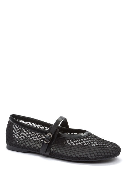 Black Mesh Ballet Flats with Buckle Strap