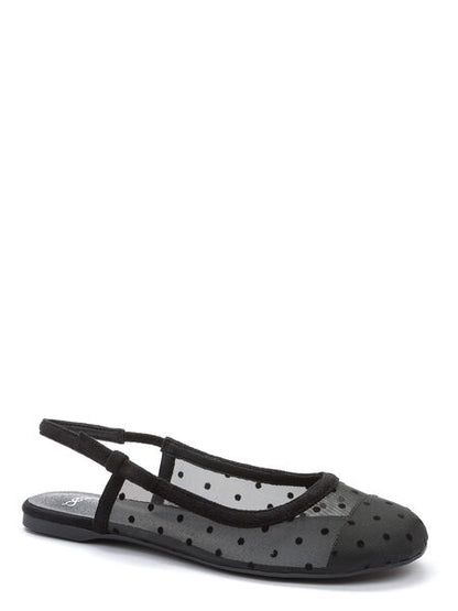 Black Polka Dot Mesh Ballet Flats with Slingback Strap