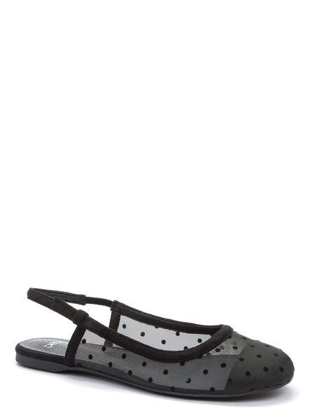 Black Polka Dot Mesh Ballet Flats with Slingback Strap