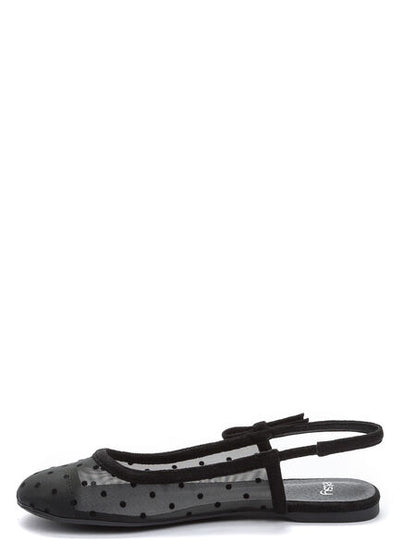 Black Polka Dot Mesh Ballet Flats with Slingback Strap