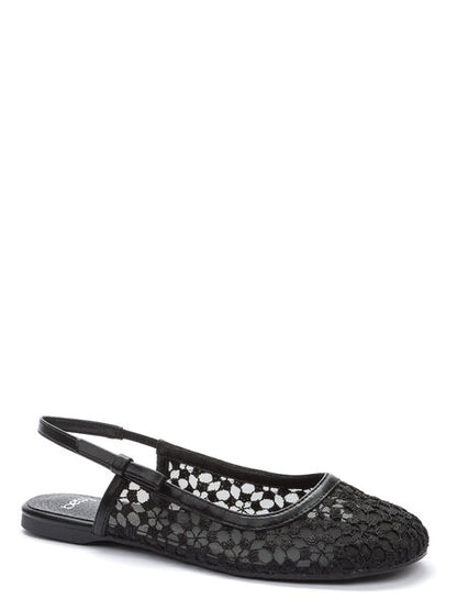 Black Lace Slingback Flat with Floral Cutouts