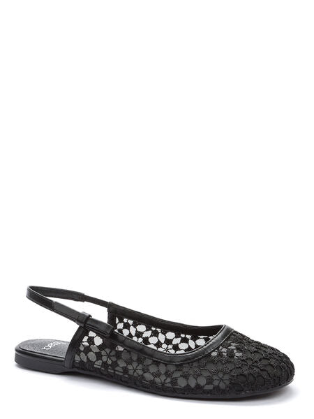 Black Lace Slingback Flat with Floral Cutouts
