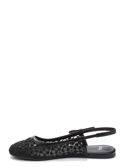 Black Lace Slingback Flat with Floral Cutouts