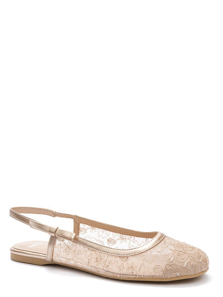 Beige Mesh Slingback Ballet Flat with Embroidery