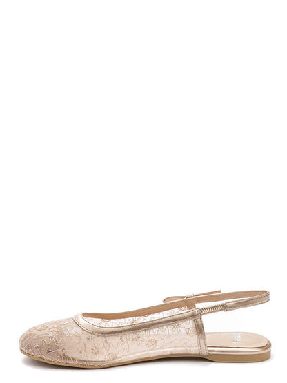 Beige Mesh Slingback Ballet Flat with Embroidery