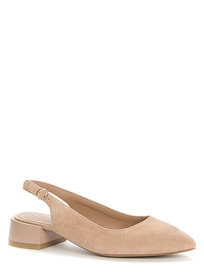 Beige Suede Slingback Block Heel