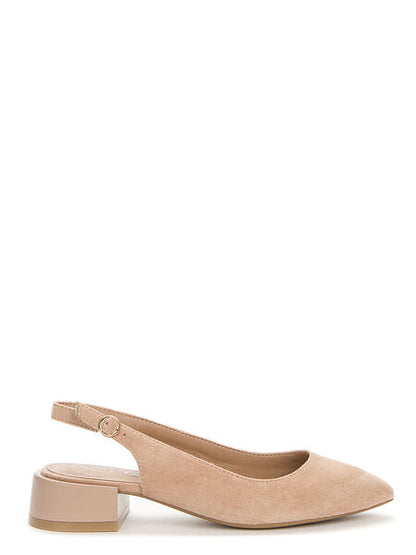 Beige Suede Slingback Block Heel