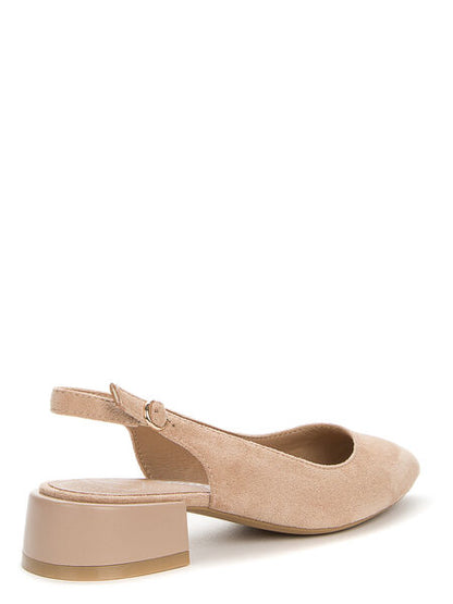 Beige Suede Slingback Block Heel