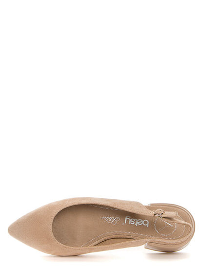Beige Suede Slingback Block Heel