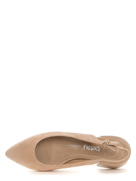 Beige Suede Slingback Block Heel