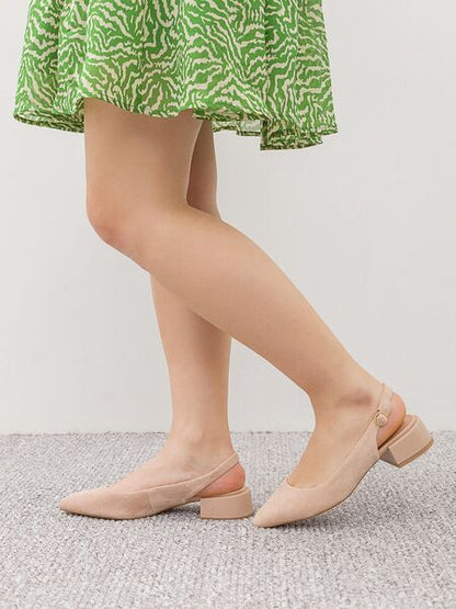 Beige Suede Slingback Block Heel