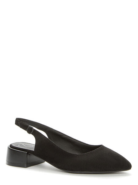 Black Slingback Suede Low Block Heel