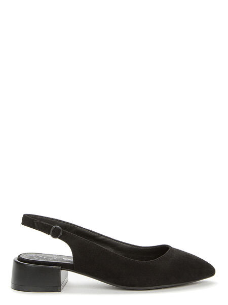 Black Slingback Suede Low Block Heel