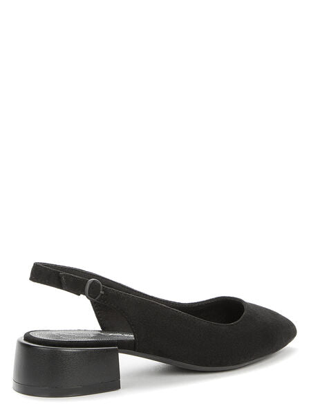 Black Slingback Suede Low Block Heel