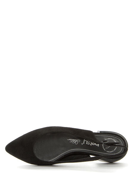 Black Slingback Suede Low Block Heel