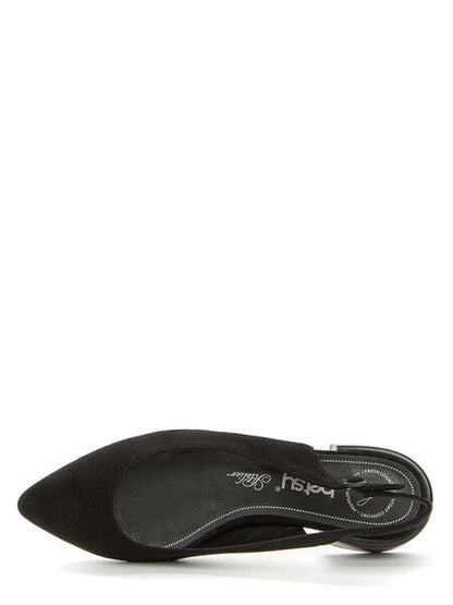 Black Slingback Suede Low Block Heel