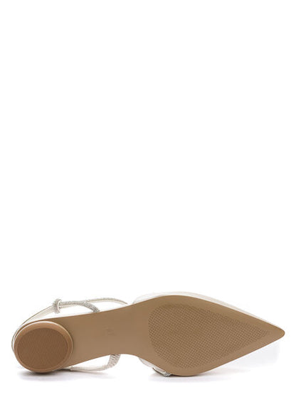Ivory Satin Slingback Flats with Rhinestone Strap