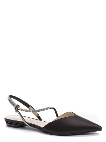 Black Slingback Pointed Flats with Metallic Strap