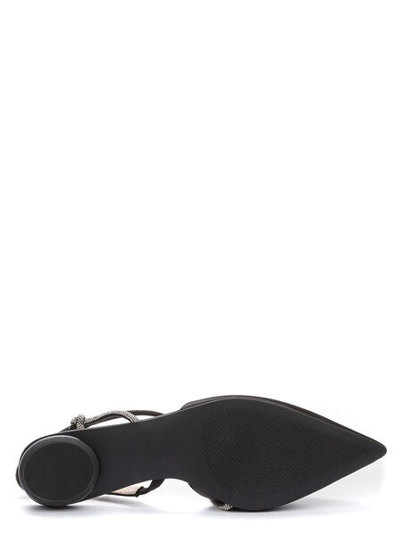 Black Slingback Pointed Flats with Metallic Strap