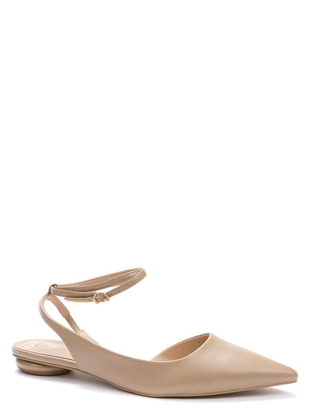 Beige Pointed Slingback Flats with Ankle Strap