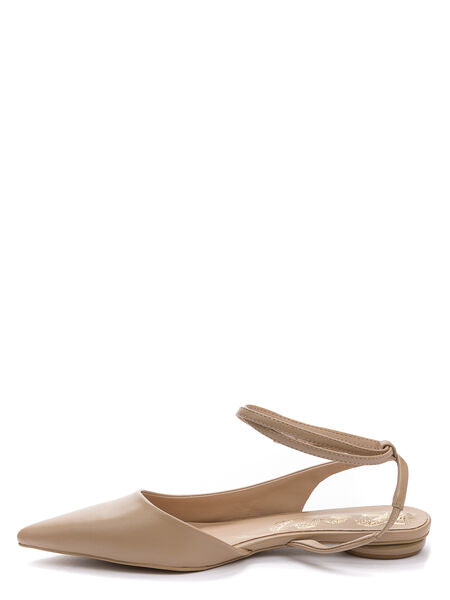 Beige Pointed Slingback Flats with Ankle Strap