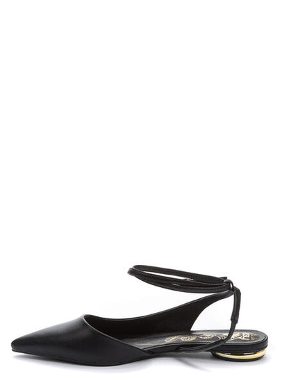 Black Pointed Toe Ankle Strap Flats