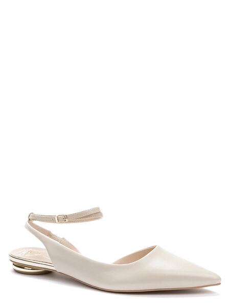 Beige Slingback Flats with Metallic Heel