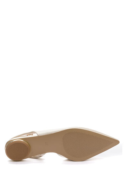 Beige Slingback Flats with Metallic Heel