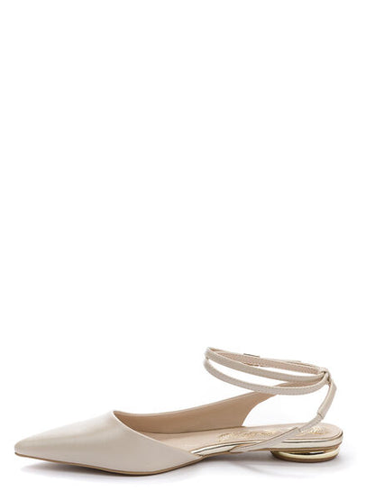 Beige Slingback Flats with Metallic Heel