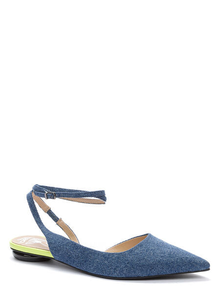 Blue Denim Pointed Flats with Ankle Straps